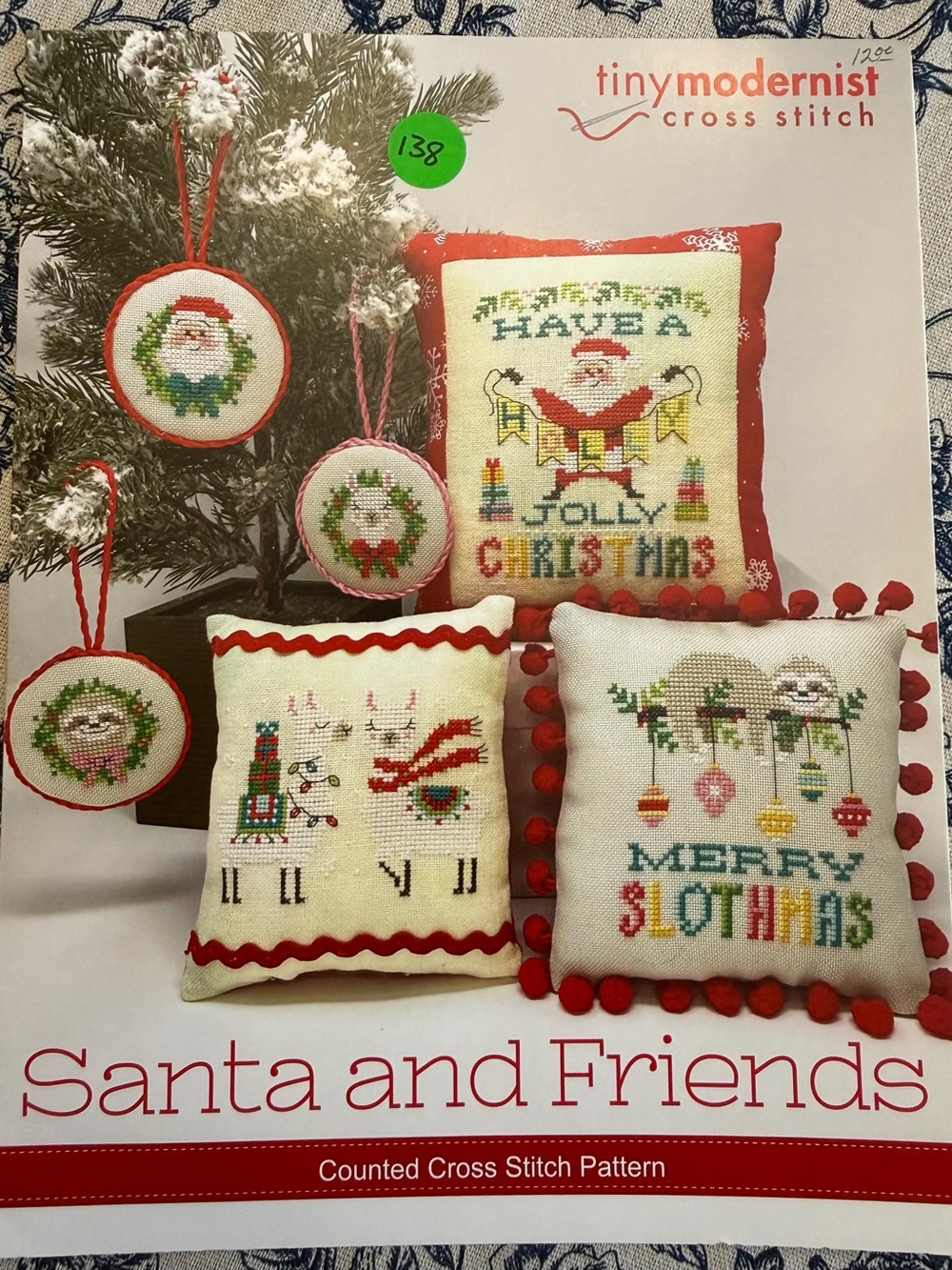 Santa And Friends Tiny Modernist Cross Stitch Patterns Llamas Sloth Ornaments